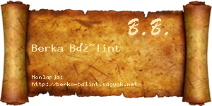 Berka Bálint névjegykártya